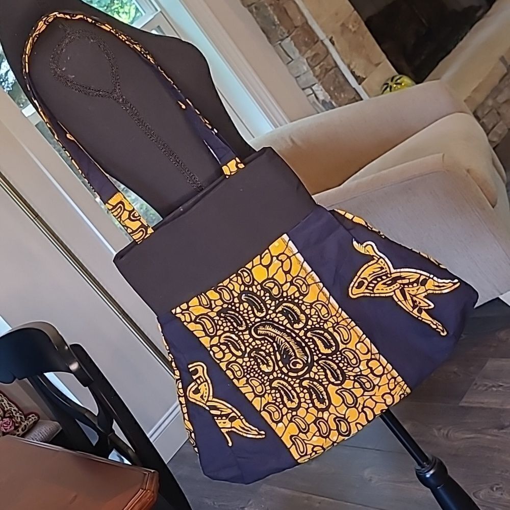 Navy Gold and Black Cloth Tote Bag